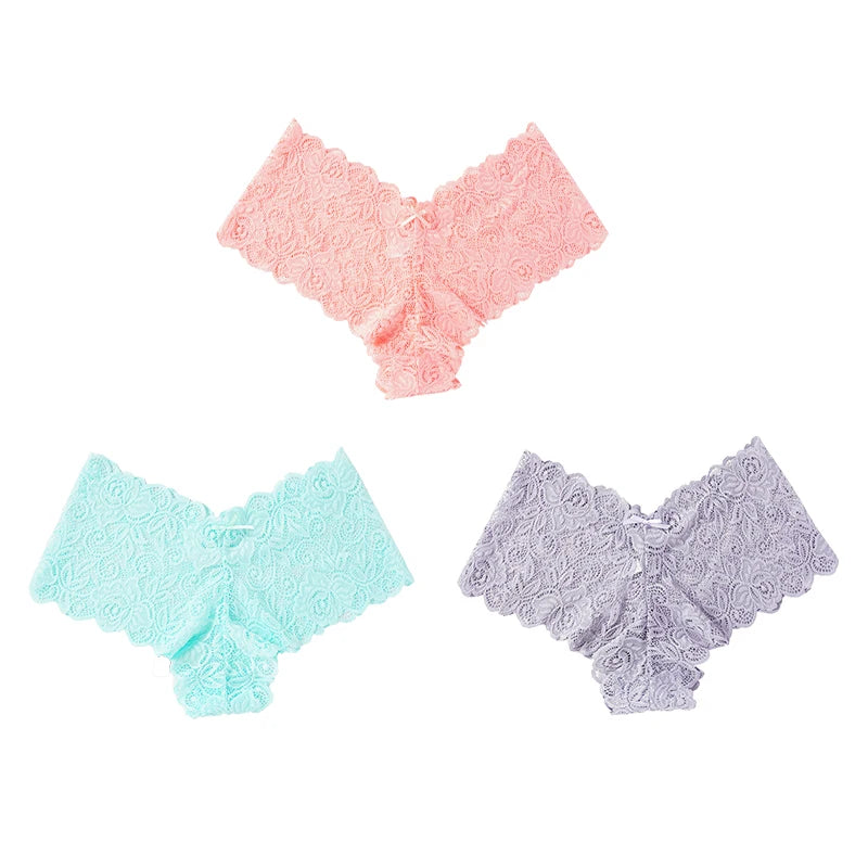 3 Pack Floral Lace Low Waist Panties for Women Soft Comfortable Underwear
