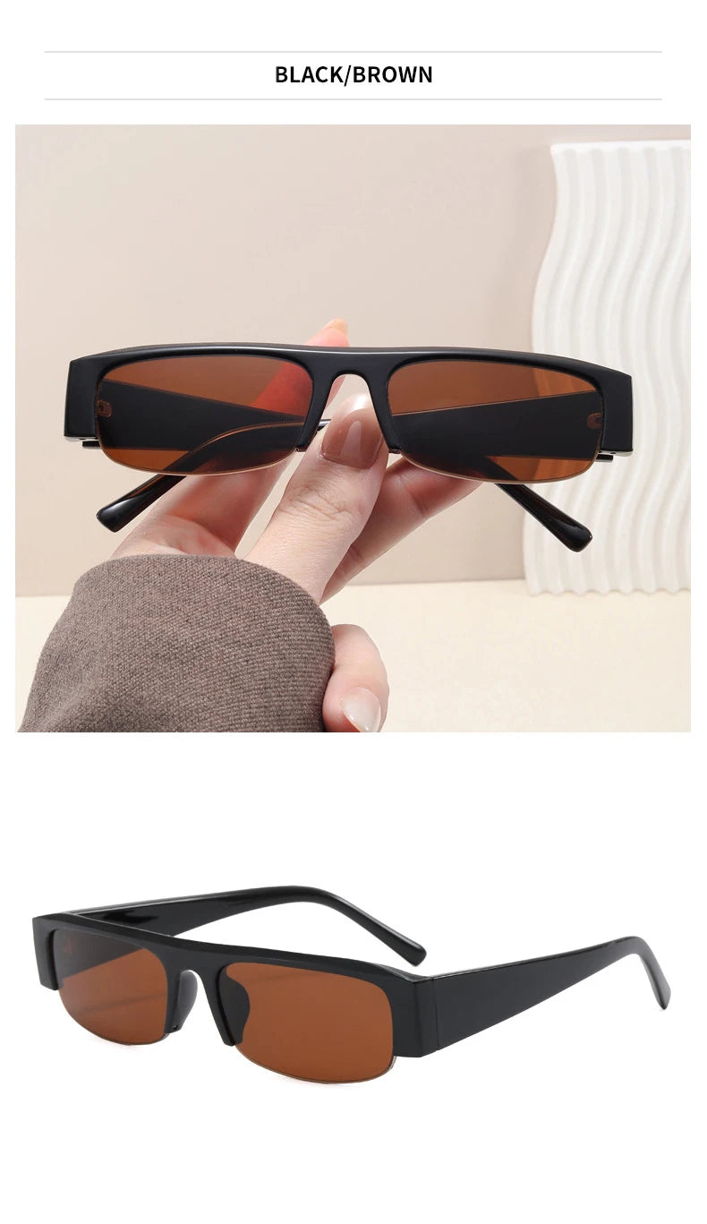 Women Small Rectangle Half Frame UV400 Sunglasses