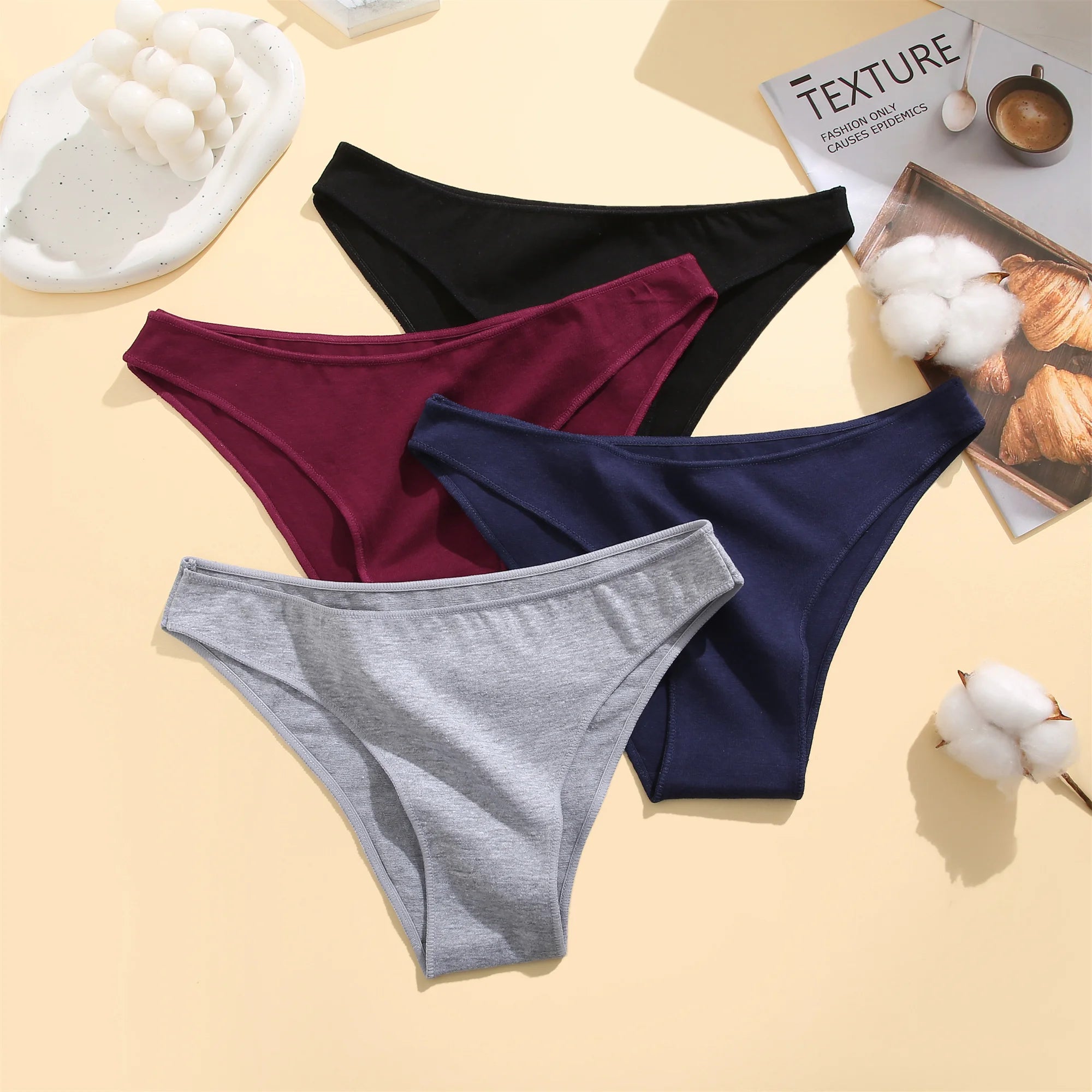 Seamless Cotton Low Waist Brief Panties for Women Breathable Solid Color Underwear