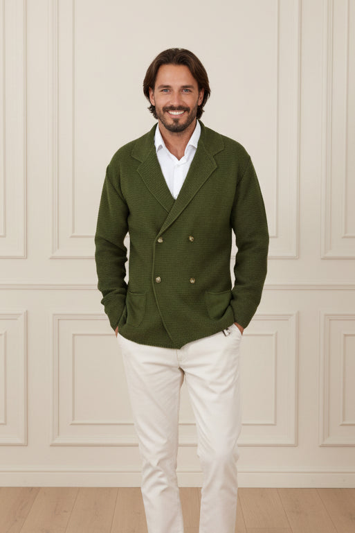 Men Peaked Lapel Knit Cardigan Coat