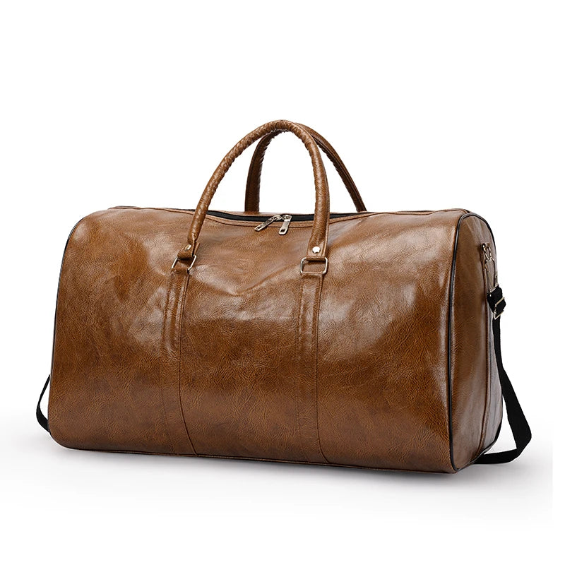 Large Capacity PU Leather Travel Duffle Bag for Men