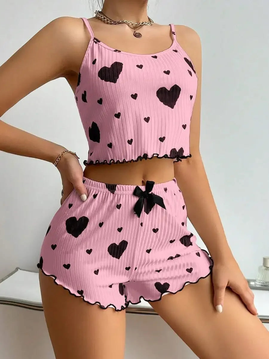 Printed Tank Top and Shorts Pajama Sleepwear Set for Women
