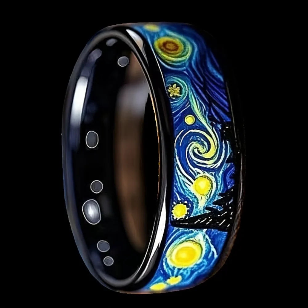 Men Starry Night Pattern Ring