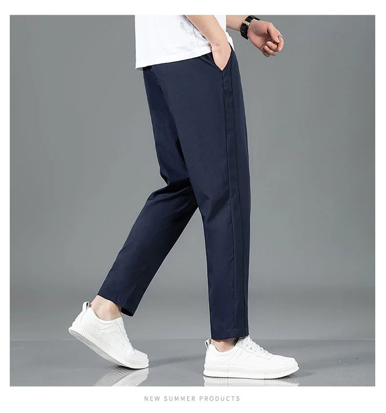 Men Ice Silk Straight Leg Casual Pants Breathable Sweatpants