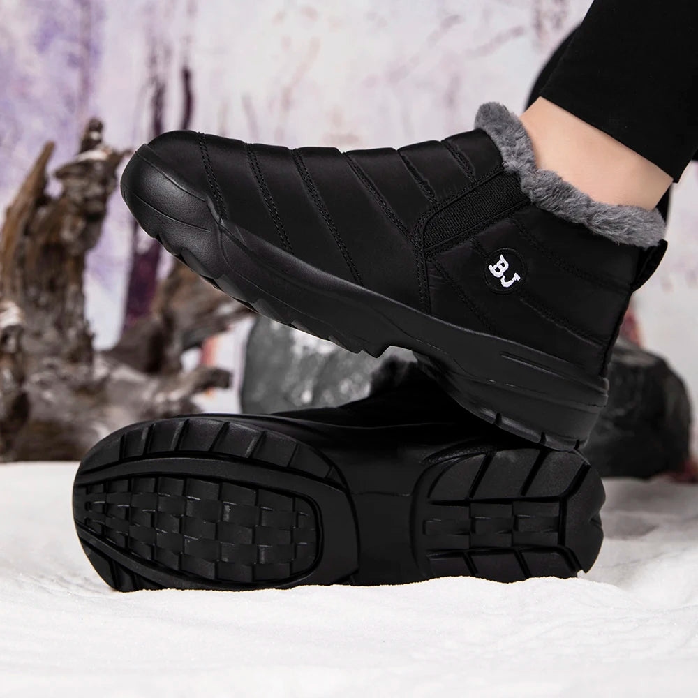 Men's Snow Boots, Winter Warm Shoes, Fuzzy Lining Windproof Hiking Boots, Winter Insulated Shoes, Fuzzy Lining Windproof Hiking Boots