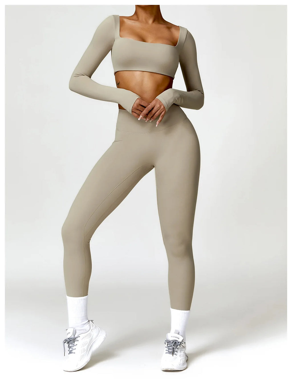 Women 2 Piece Yoga Set Long Sleeve Sports Top and Leggings