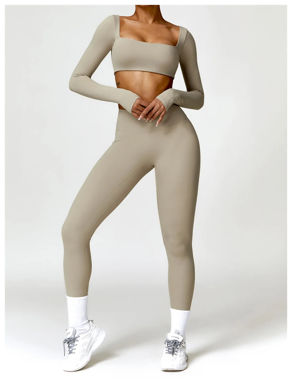 Women 2 Piece Yoga Set Long Sleeve Sports Top and Leggings