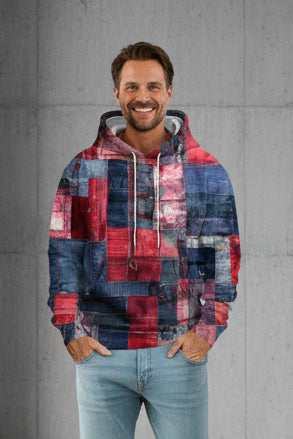 Men Denim Print 3D Graphic Hoodie Sweatshirt