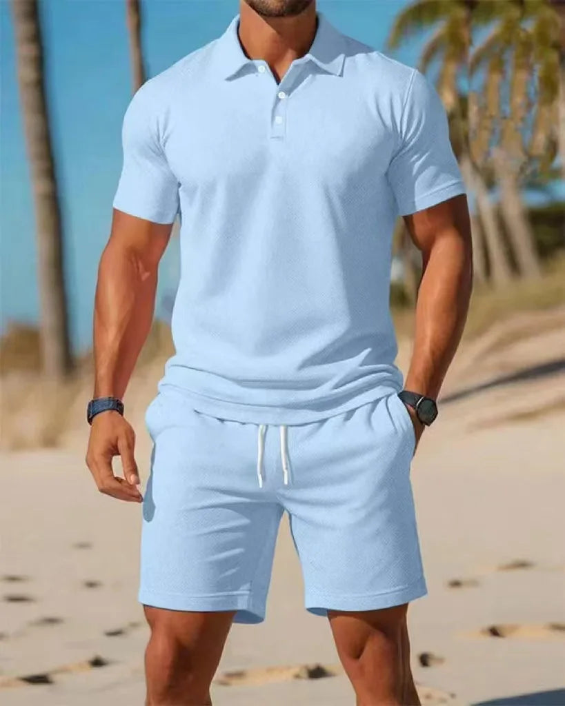 Men Polo Shirt and Mesh Shorts Casual Set