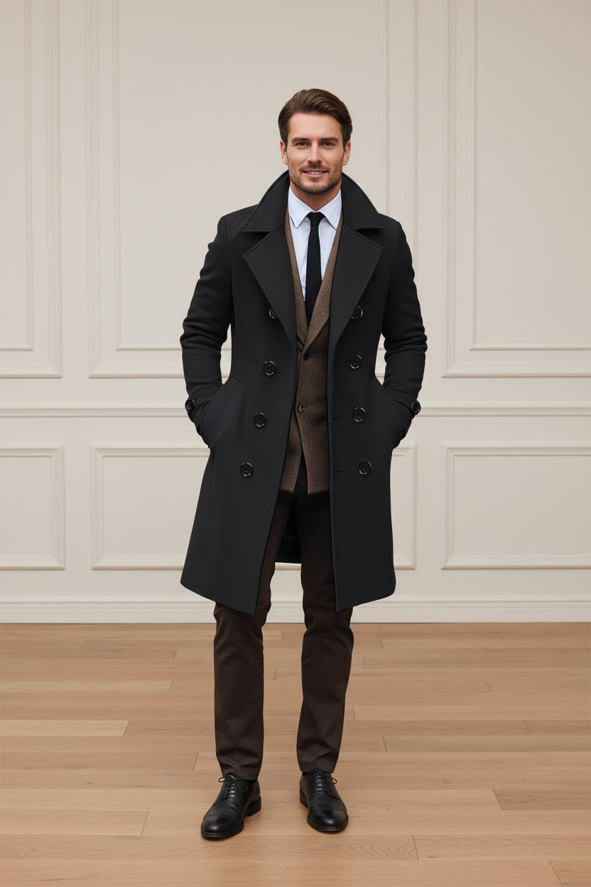 Men Double Breasted Wool Coat