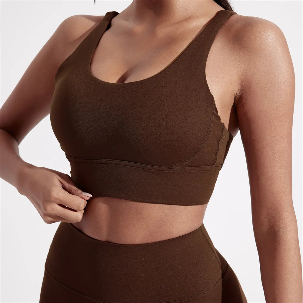 Women Cross Back Sports Bra Padded Fitness Gym Top