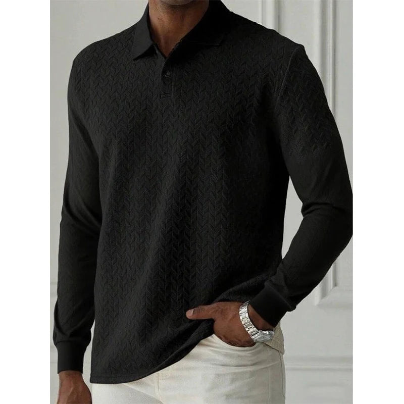 Men Long Sleeve Business Casual Polo Shirt