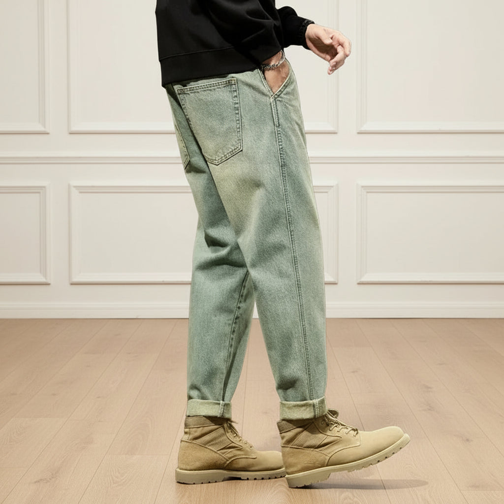 Men Retro Harem Straight Denim Pants