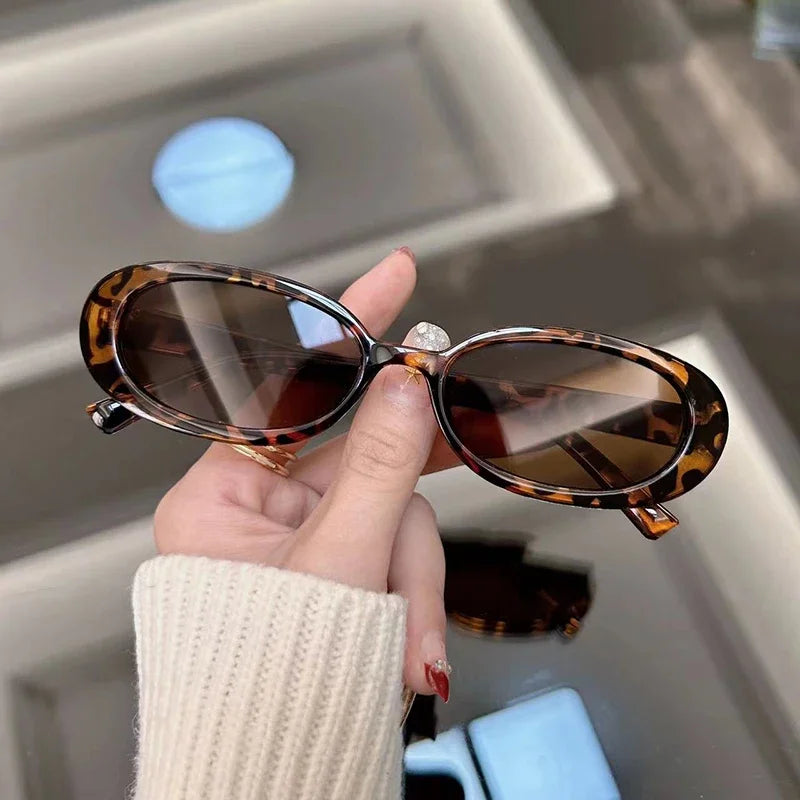 Women Leopard Oval Vintage Designer Sunglasses UV400