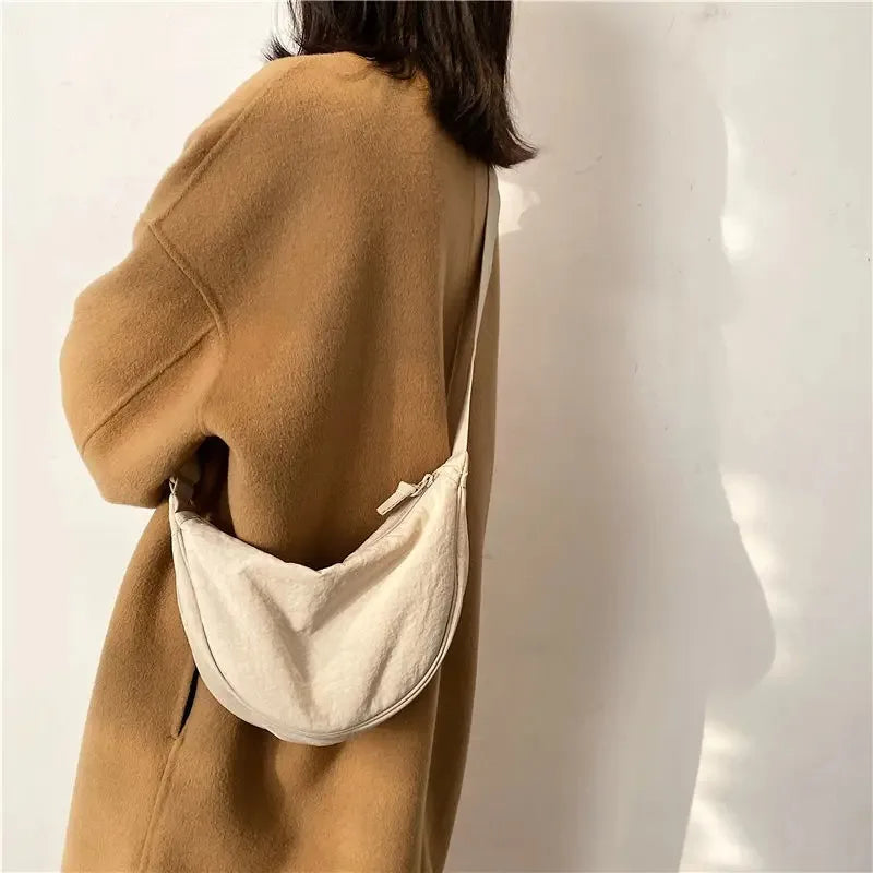 Men and Women Solid Color Chest Bag for Large Capacity Travel Crossbody Female Half Moon Bag Daily Cotton Filled Shoulder Bag