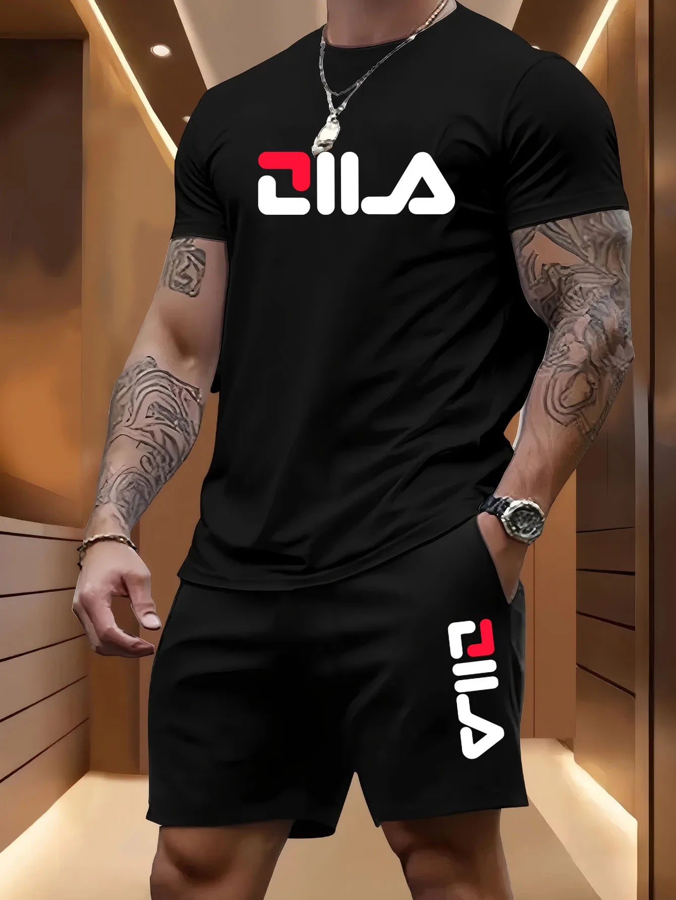 Men T Shirt and Shorts Beach Sports Casual Set