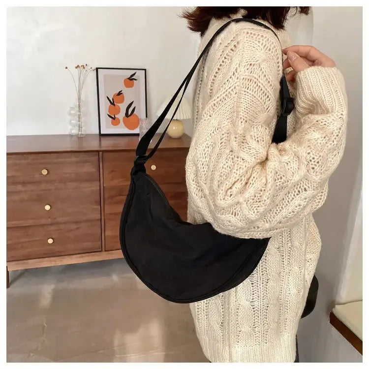 Men and Women Solid Color Chest Bag for Large Capacity Travel Crossbody Female Half Moon Bag Daily Cotton Filled Shoulder Bag