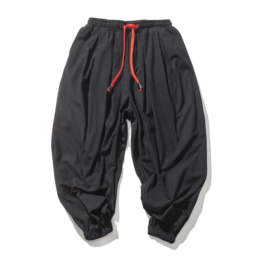 Men Cotton Linen Wide Leg Pants Loose Fit Casual Trousers