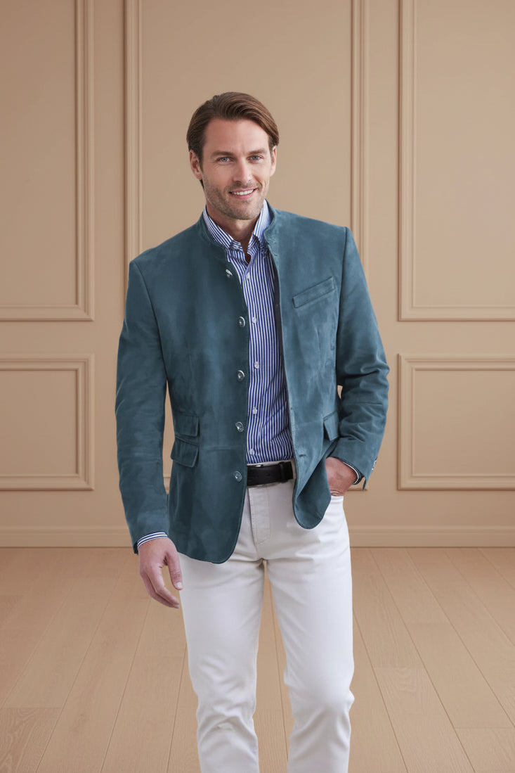 Men Slim Fit Stand Collar Suit Jacket
