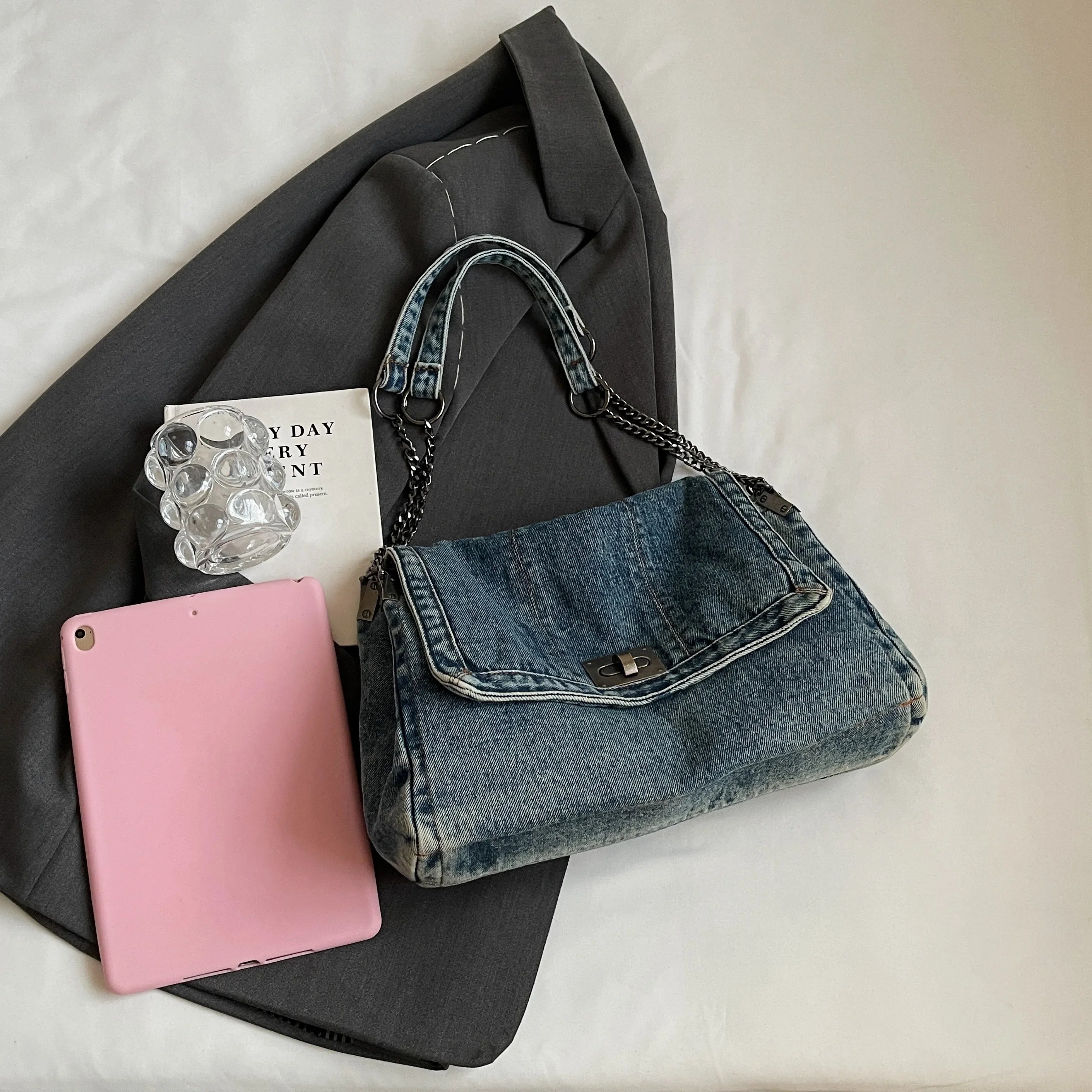 Large Capacity Denim Evening Bag for Women