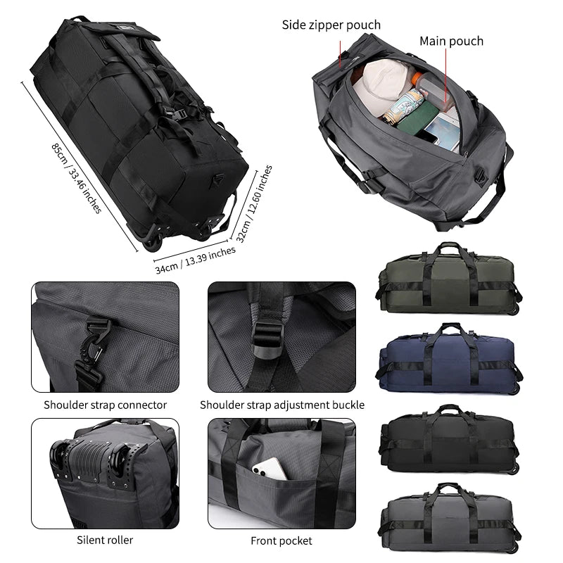 Large Capacity Wheeled Travel Carry On Bag for Men
