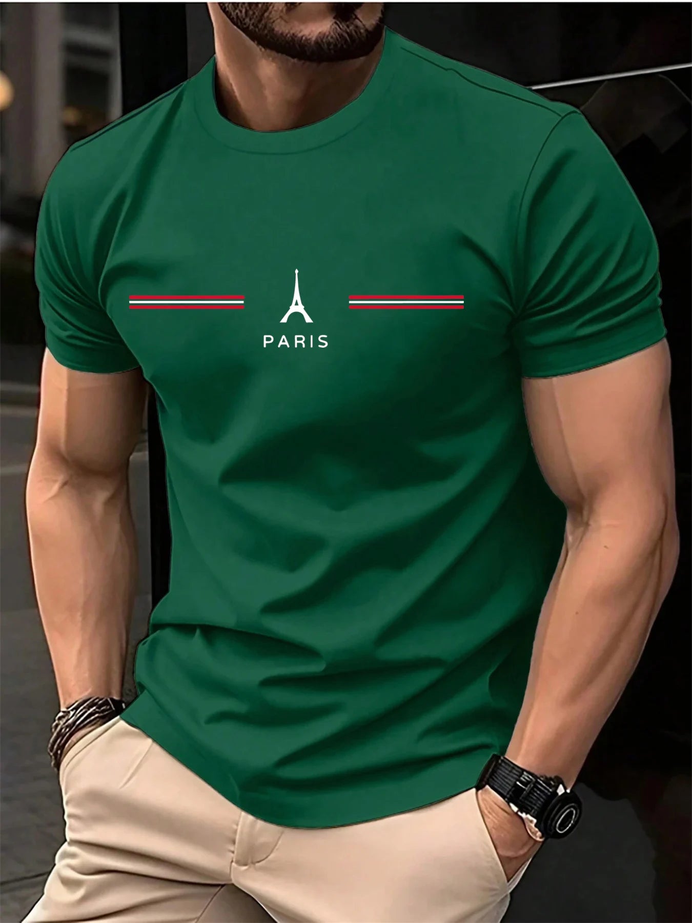 Men Cotton Paris Print Oversized T Shirt
