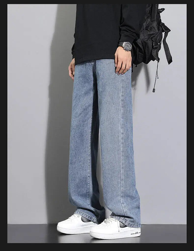 Men Korean Wide Leg Straight Jeans