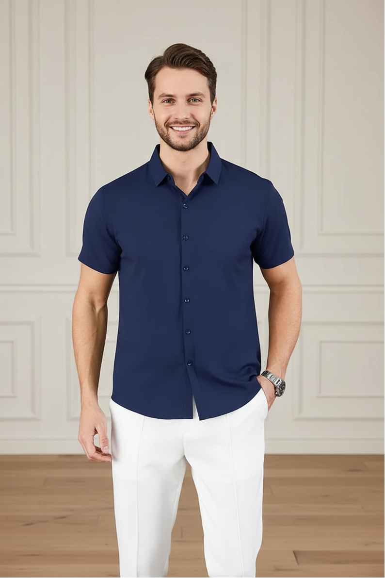 Men Solid Color Short Sleeve Business Shirt