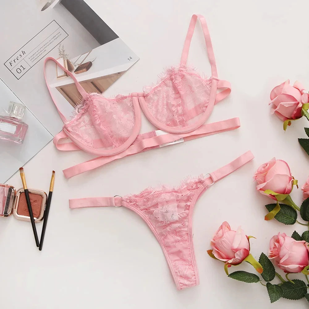 Woman Lace Underwear Fairy Embroidery Brief Sets