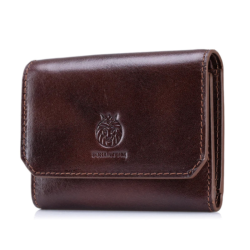 Genuine Leather RFID Tri Fold Wallet for Men with Coin Pocket
