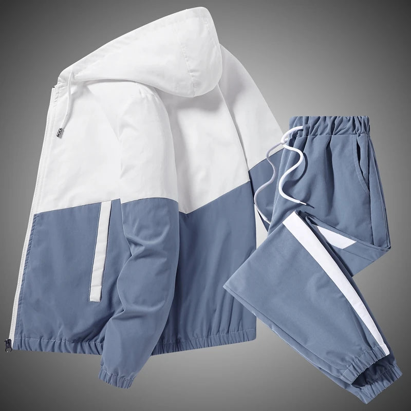 Men Hooded Jacket and Jogger Pants Tracksuit Set