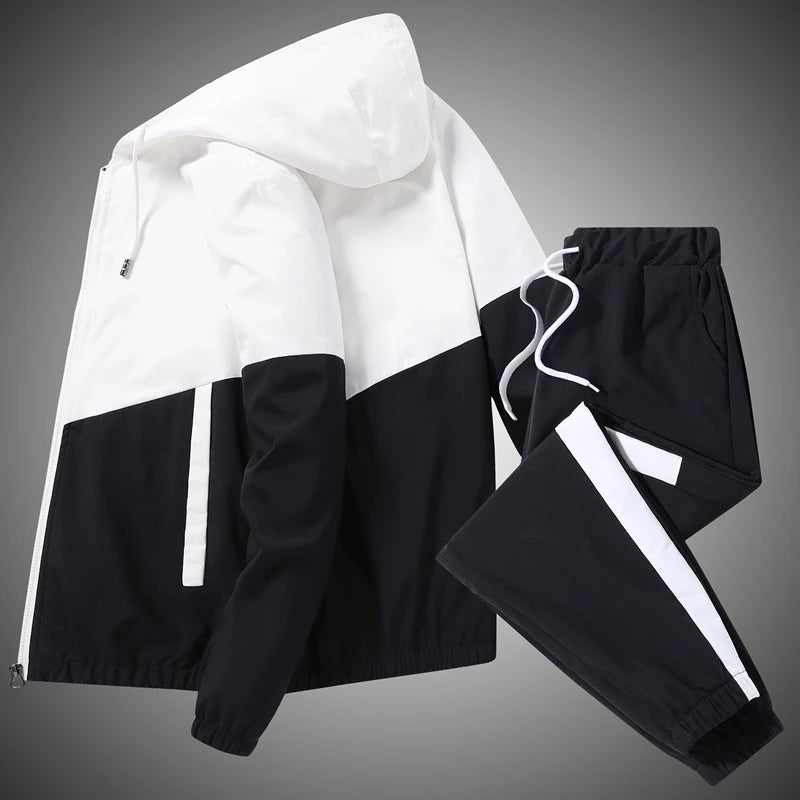 Men Hooded Jacket and Jogger Pants Tracksuit Set