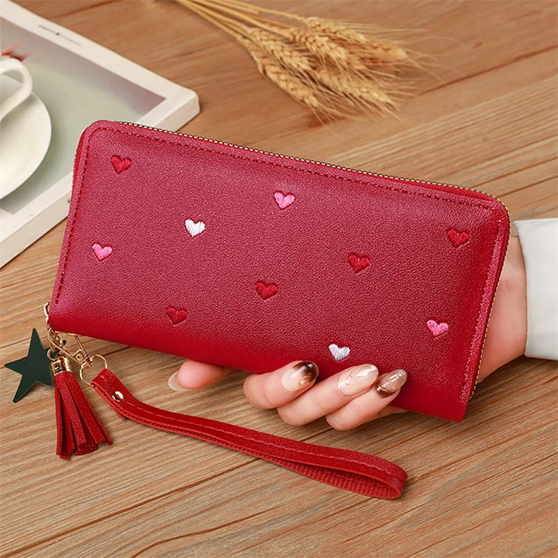 Luxury Heart Design Long Wrist Wallet for Women
