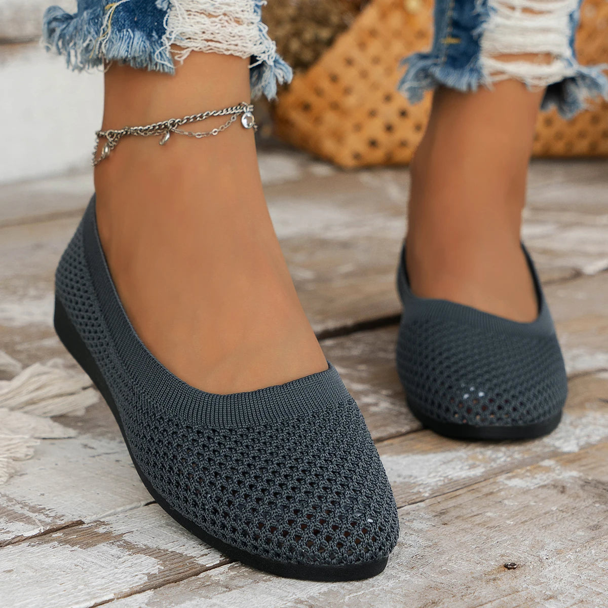 Women Knit Slip On Ballet Flats