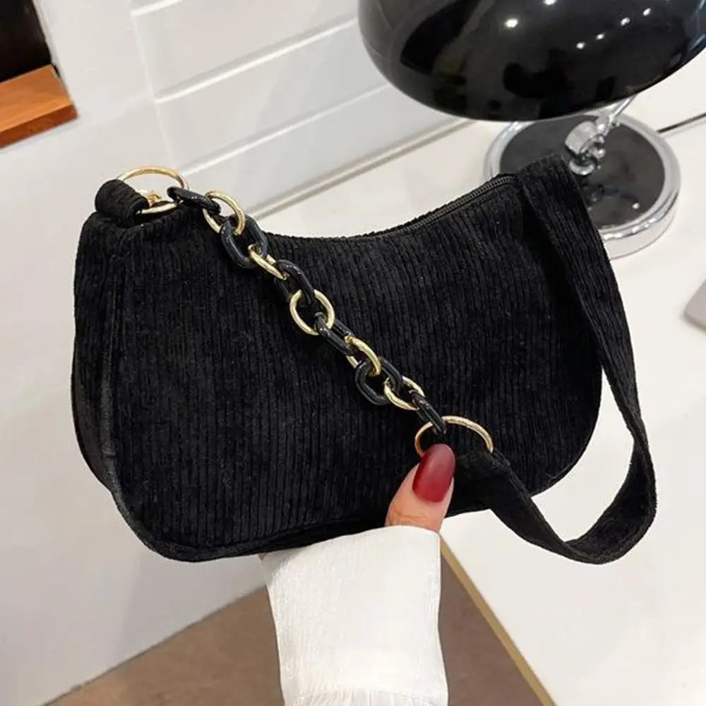 Vintage Corduroy Underarm Zipper Shoulder Bag for Women