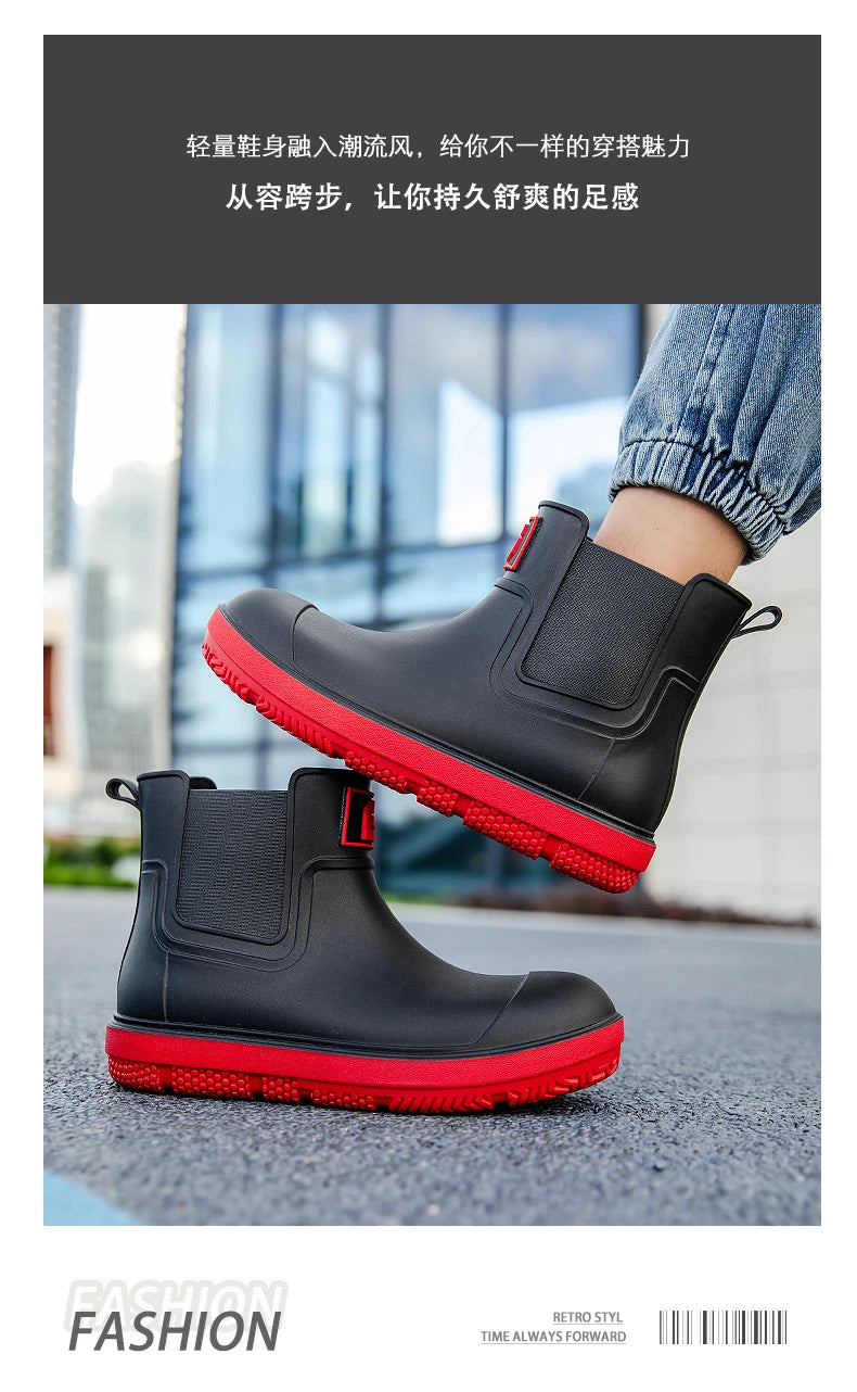 Men's Short-Tube Non-Slip Rain Boots, Fashionable Low-Top Water Shoes, Pvc One-Piece Molded Rain Boots, Waterproof Shoes for Farm Work