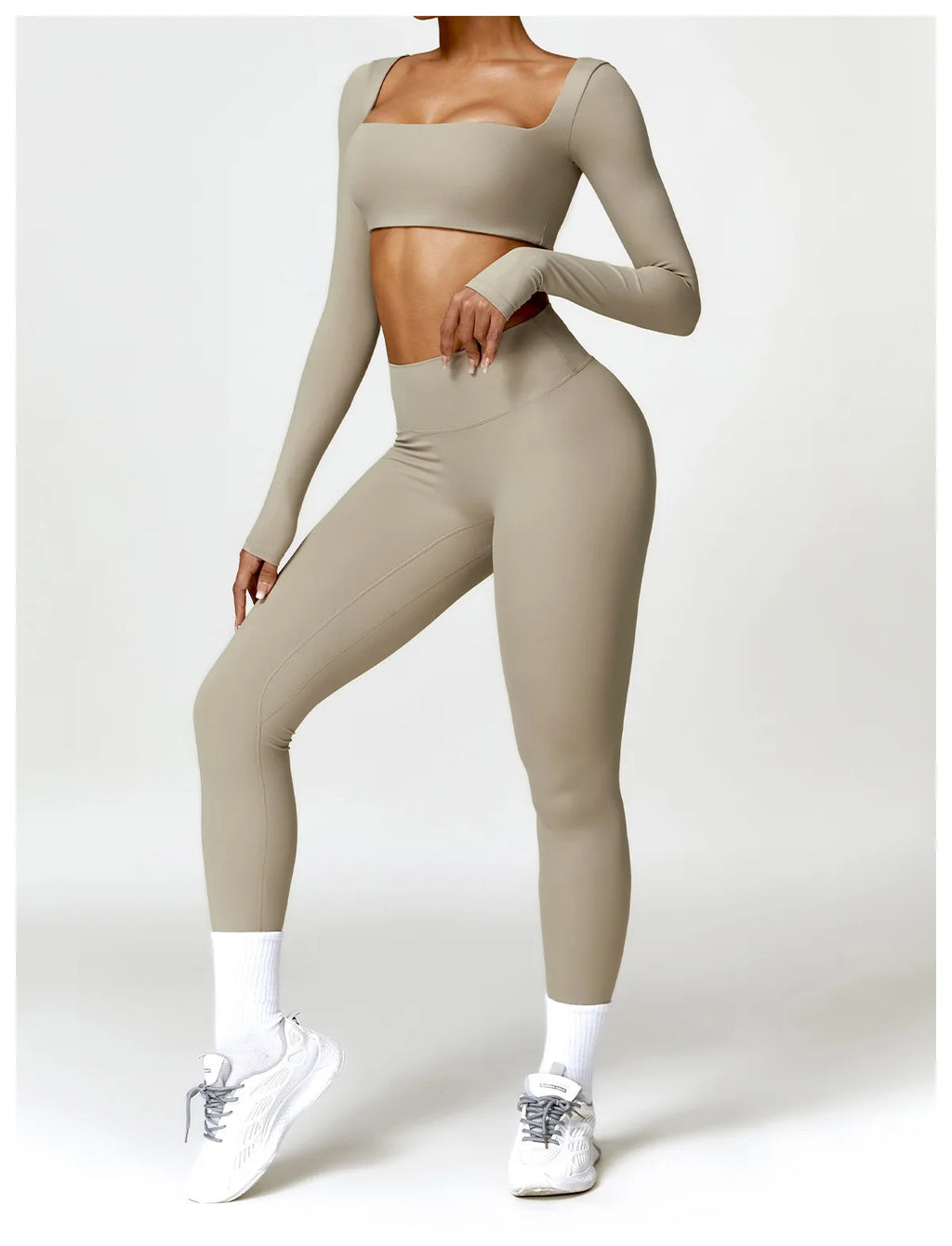 Women 2 Piece Yoga Set Long Sleeve Sports Top and Leggings