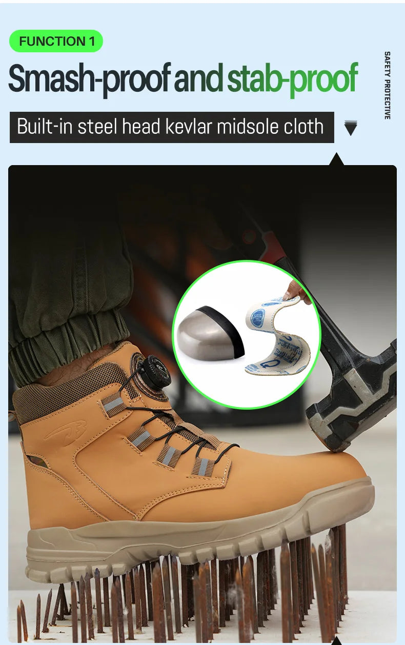 Rotating Button Work Shoes for Men Anti Puncture Protective Boots Sneakers Waterproof Work Safety Shoes Non Slip Steel Toe shoes