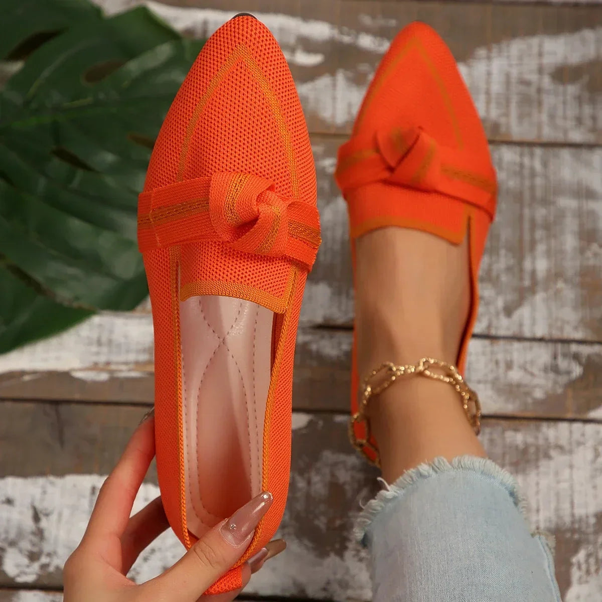 Women Knitted Slip Breathable Comfortable Solid Color Shoes Flats