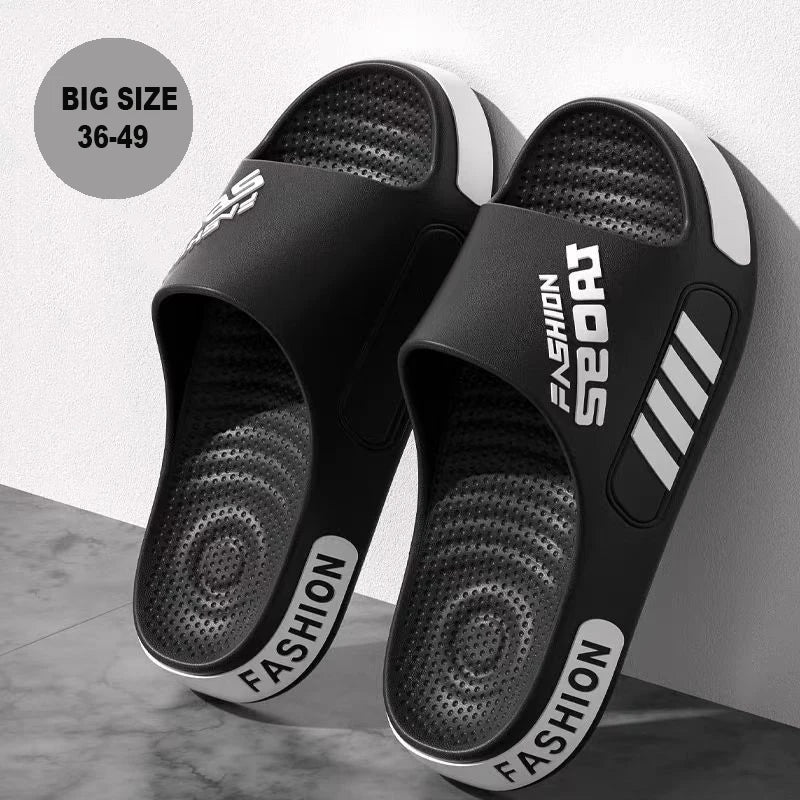 Big Size 36-45 Men Slippers Summer Flat Sole Home Slippers For Women Man Open Toe Trend Slides Couple Light Beach Shoes Sandals
