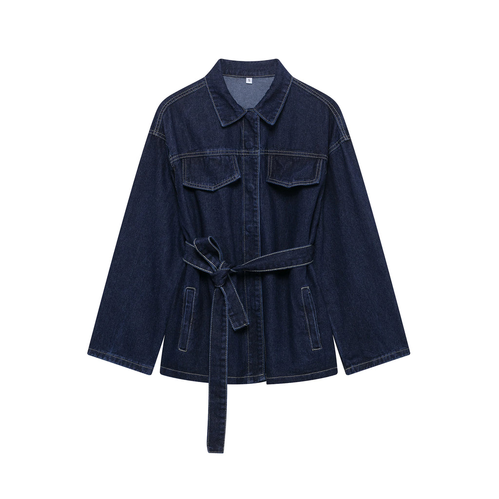 Women Denim Jacket and Jeans 2 Piece Set Belted Fashion Outfit