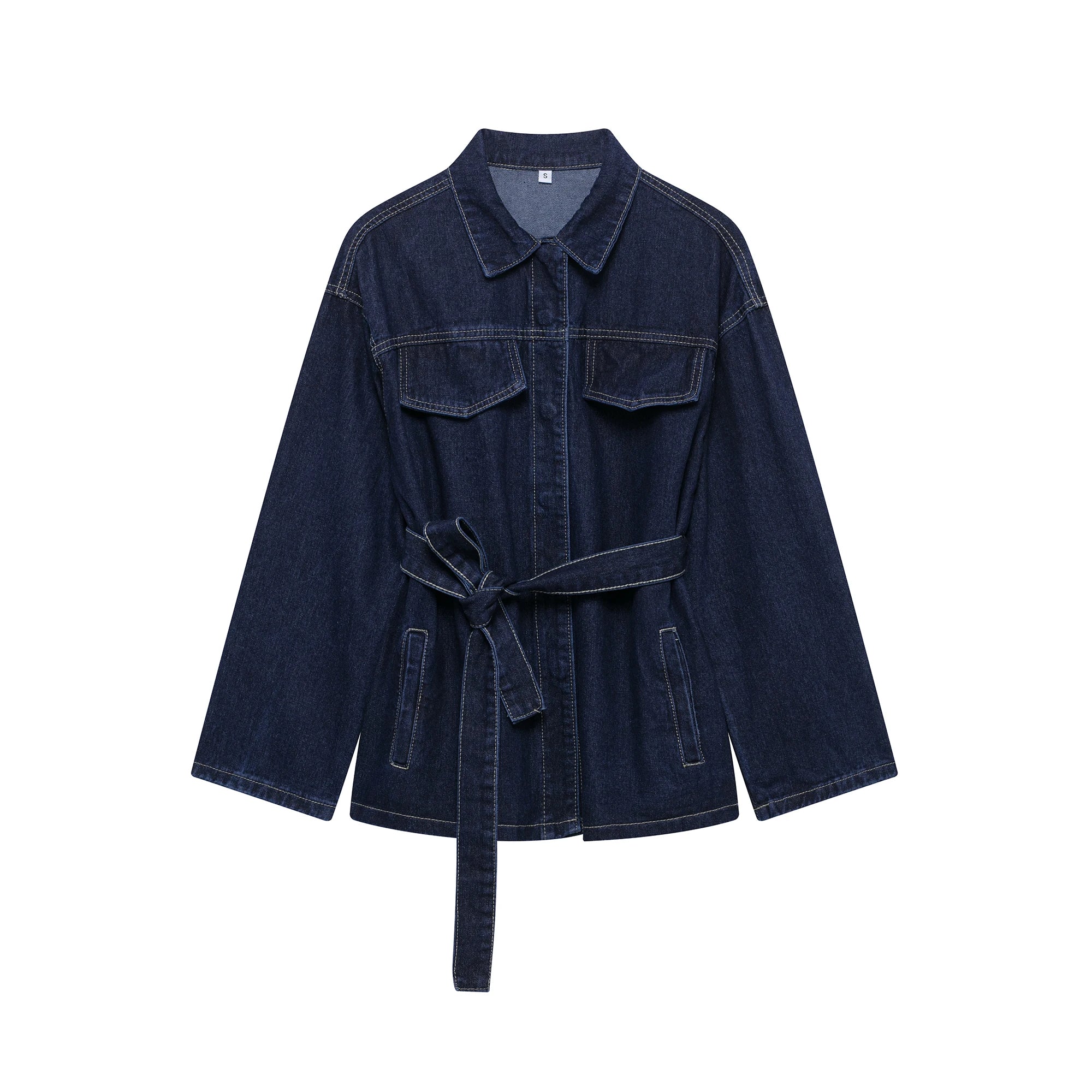 Women Denim Jacket and Jeans 2 Piece Set Belted Fashion Outfit