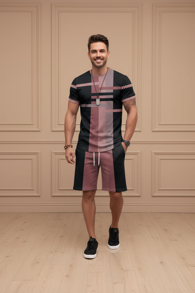 Men Casual Short Sleeve Shorts Set
