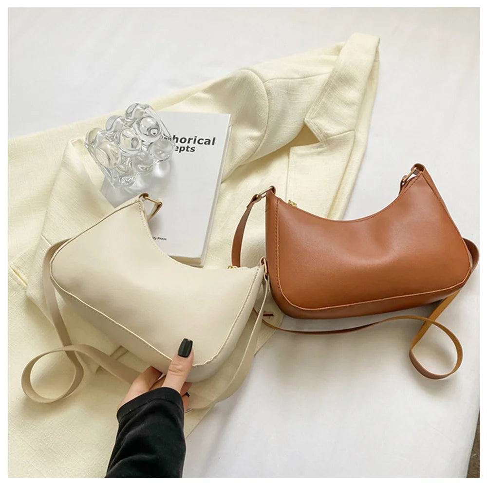 Shoulder Bags WOMEN'S Bag Underarm Bag  Handbags Retro Solid Color PU Leather Shoulder Underarm Bags Casual Women Hobos Handbags
