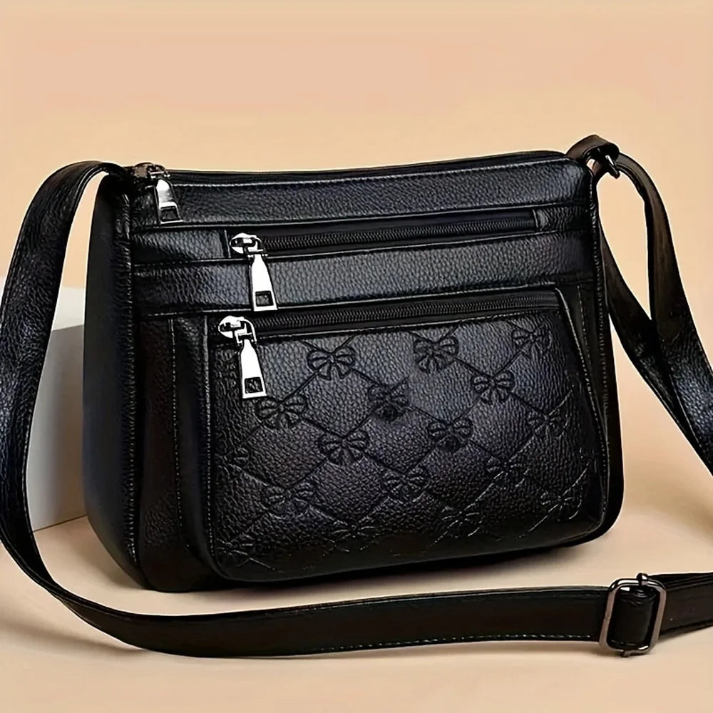 Large Capacity PU Leather Multi Pocket Crossbody Bag for Women