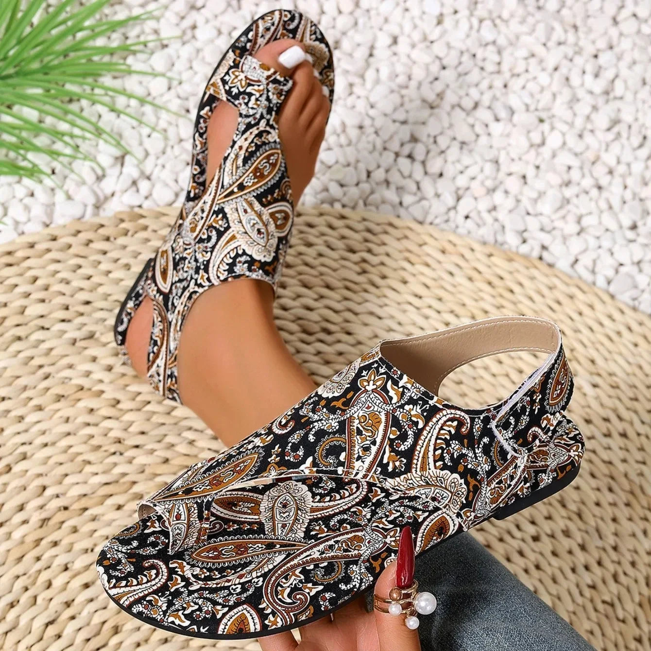 Women Printed Bohemia Roman Style Flat Sandals