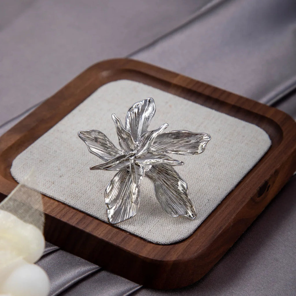 Women Double Layer Flower Adjustable Statement Ring Jewelry