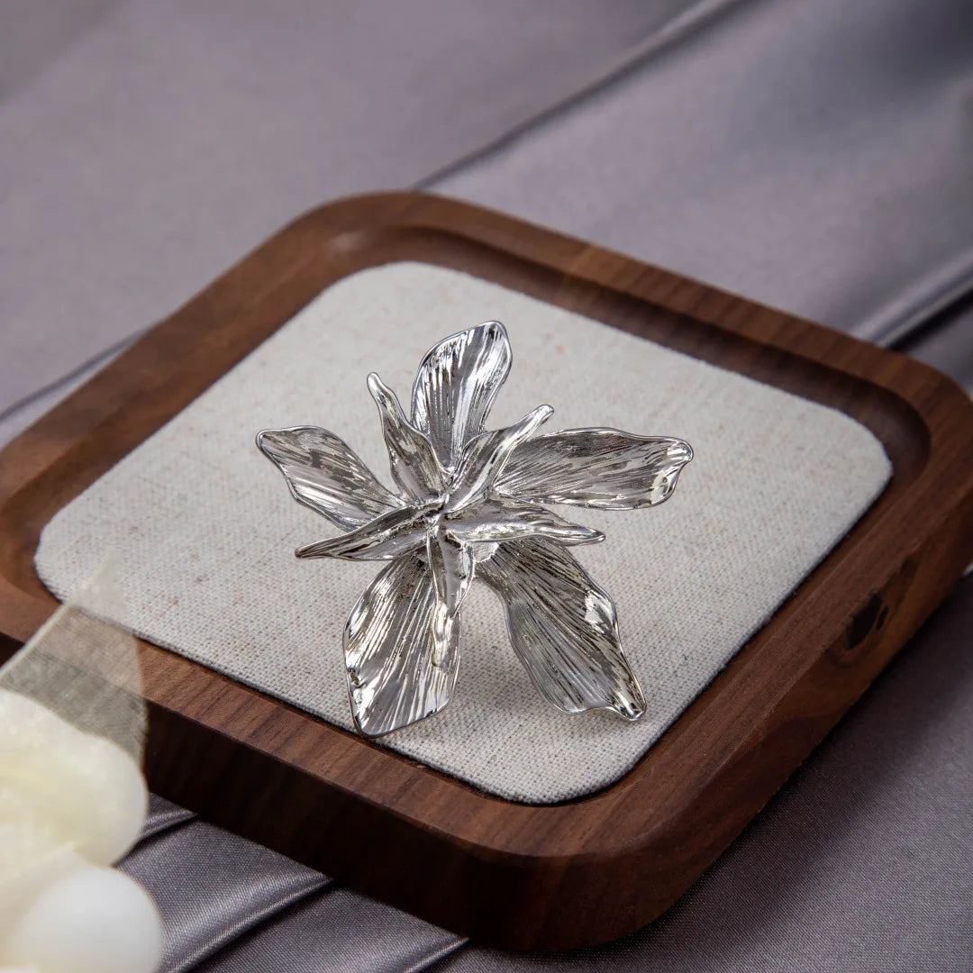 Women Double Layer Flower Adjustable Statement Ring Jewelry