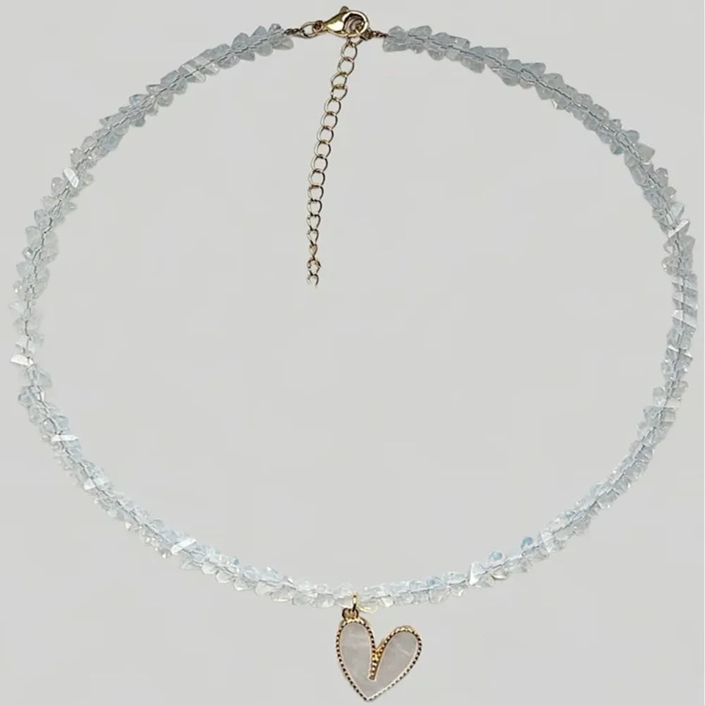 Women Crystal Heart Pendant Layered Punk Chain Necklace