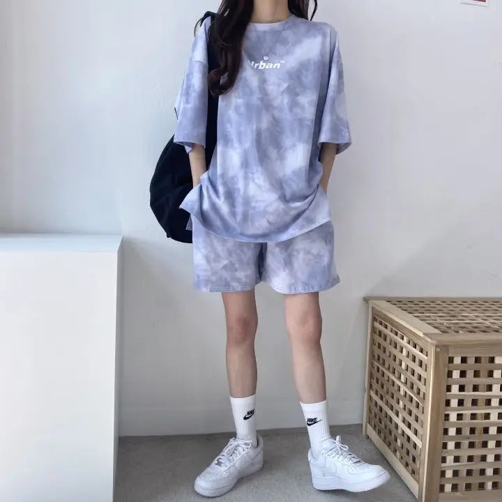 Women Tie Dye T Shirt and Shorts 2 Piece Set Outdoor Summer Outfit